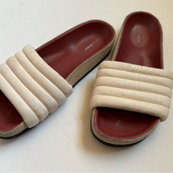 Isabel Marant Cream Leather and Suede Hellea Slide Sandals Size 7 - Picture 5 of 7